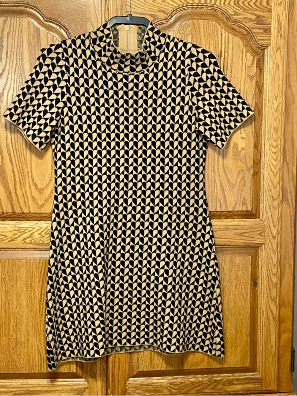 Anthropologie The Nina Short-Sleeve Mock-Neck Mod Mini Dress Brown Motif Sz M - Picture 9 of 16